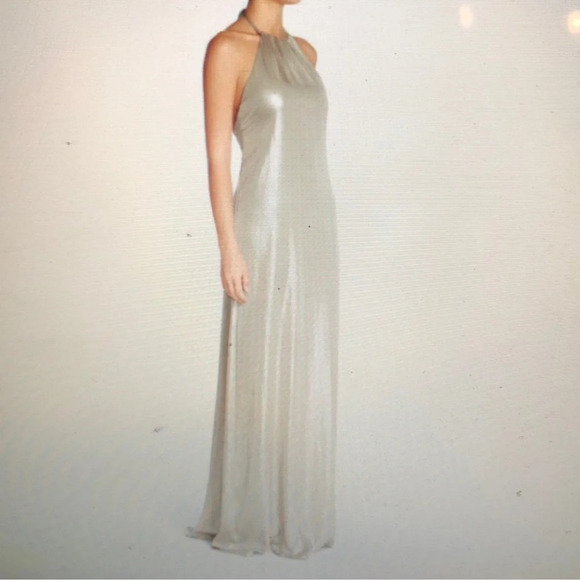 NOUVELLE AMSALE Ethereal Dress Sz S  elegant occasions rose gold halter Tall - Picture 7 of 7